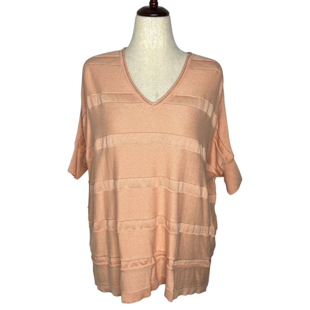 Planet Womens Sweater Top One Size Peach Pink V-Neck Dolman Loose Short Sleeve